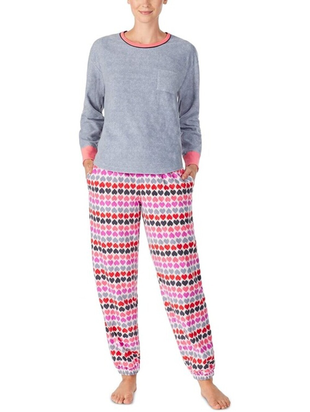 Cuddl Duds Womens Printed Fleece Shirt & Jogger Pants Pajama Set Size L